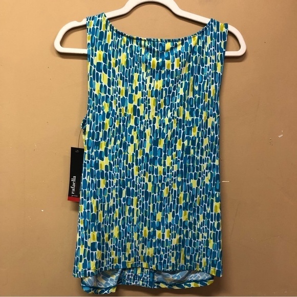 Rafaella Blue Yellow Jewel Front Sleeveless Blouse Size Petite Medium NWT - Picture 2 of 7